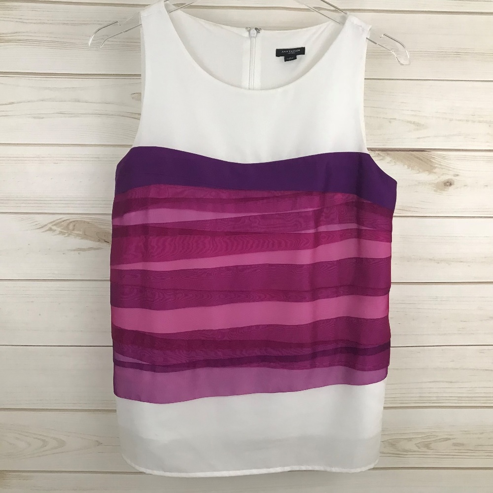 Ann Taylor Sleeveless Blouse White Pink Mesh S